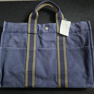 Hermes Blue and Olive Canvas Tote Bag